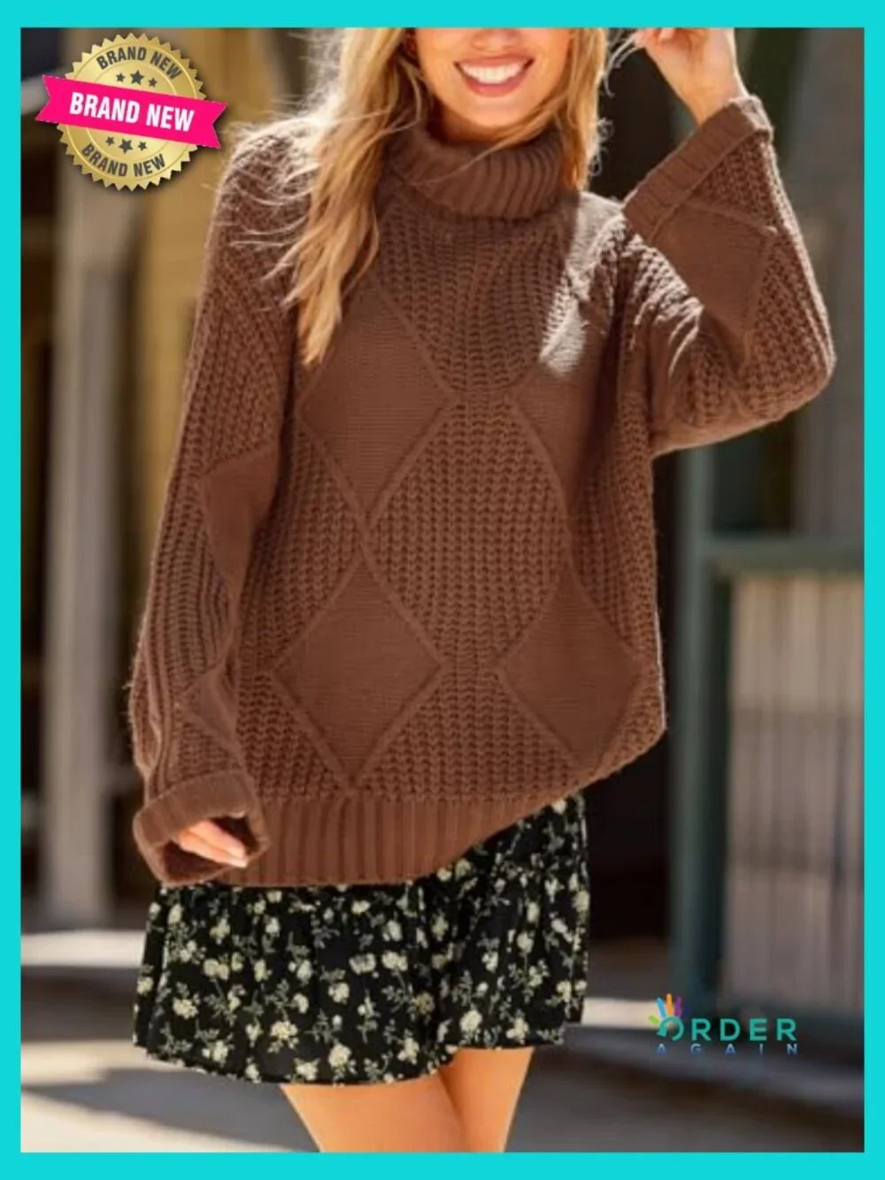 Womens Turtleneck Chunky Knit Sweater High Neck Cable Knit Pullover Oversized